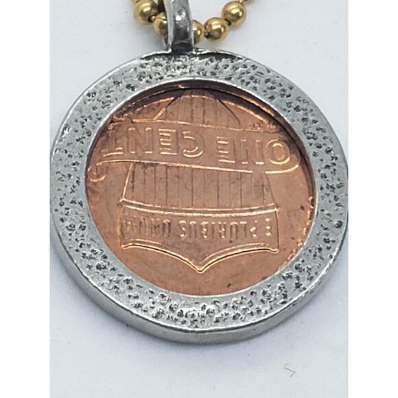 2014 Lincoln Penny Coin Pendant Keychain Gold Tone Ball Chain Silver Tone - Picture 6 of 8